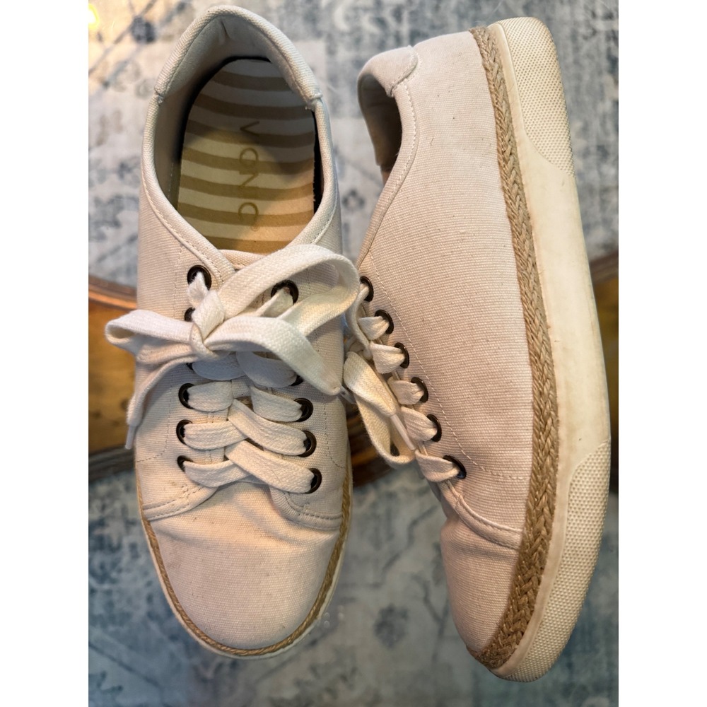 Vionic Hattie Cream Canvas Espadrille Sneakers Lace Up Shoes Womens 7.5